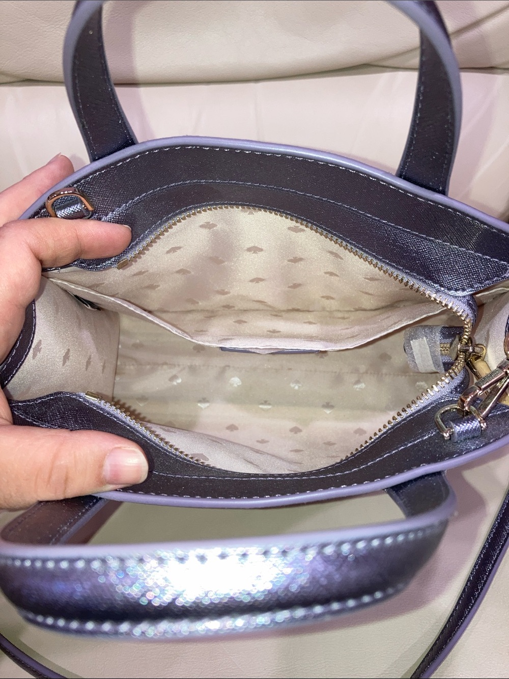 Kate Spade Lilac Frost Purple Tinsel Glitter Fabric Sparkle Satchel Purse Bag - Picture 8 of 15